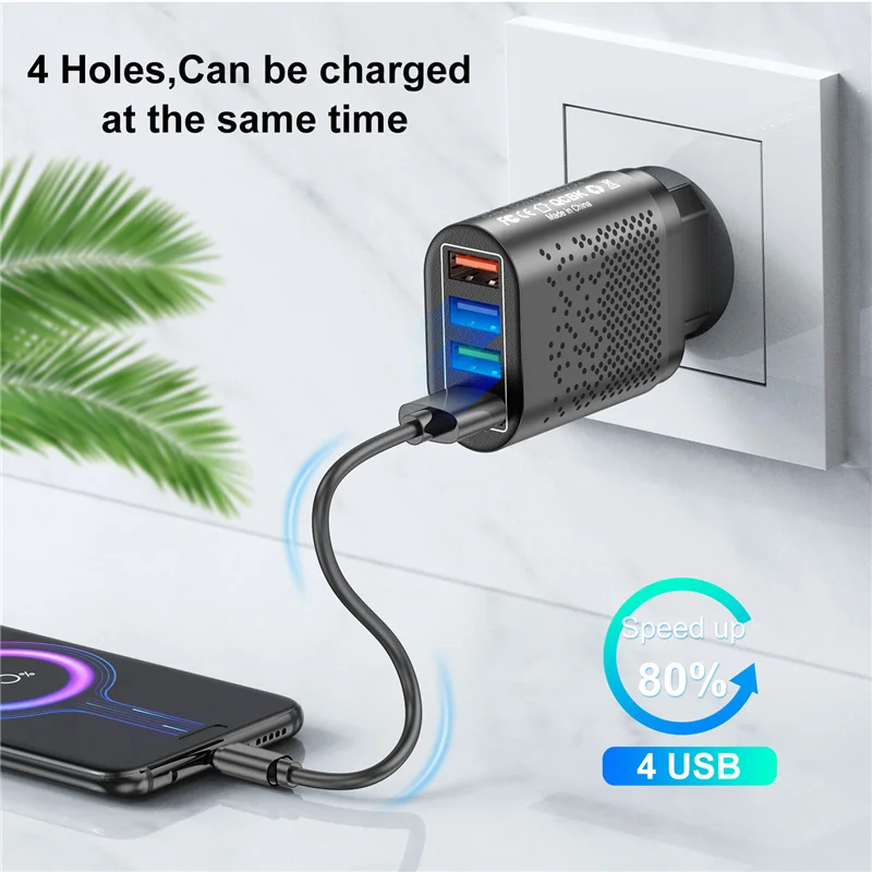 USLION 3.1A USB Charger EU US UK Adapter Fast Charger For iphone Samsung Huawei Xiaomi POCO Realme Wall Charger 4 Ports Quick image 4