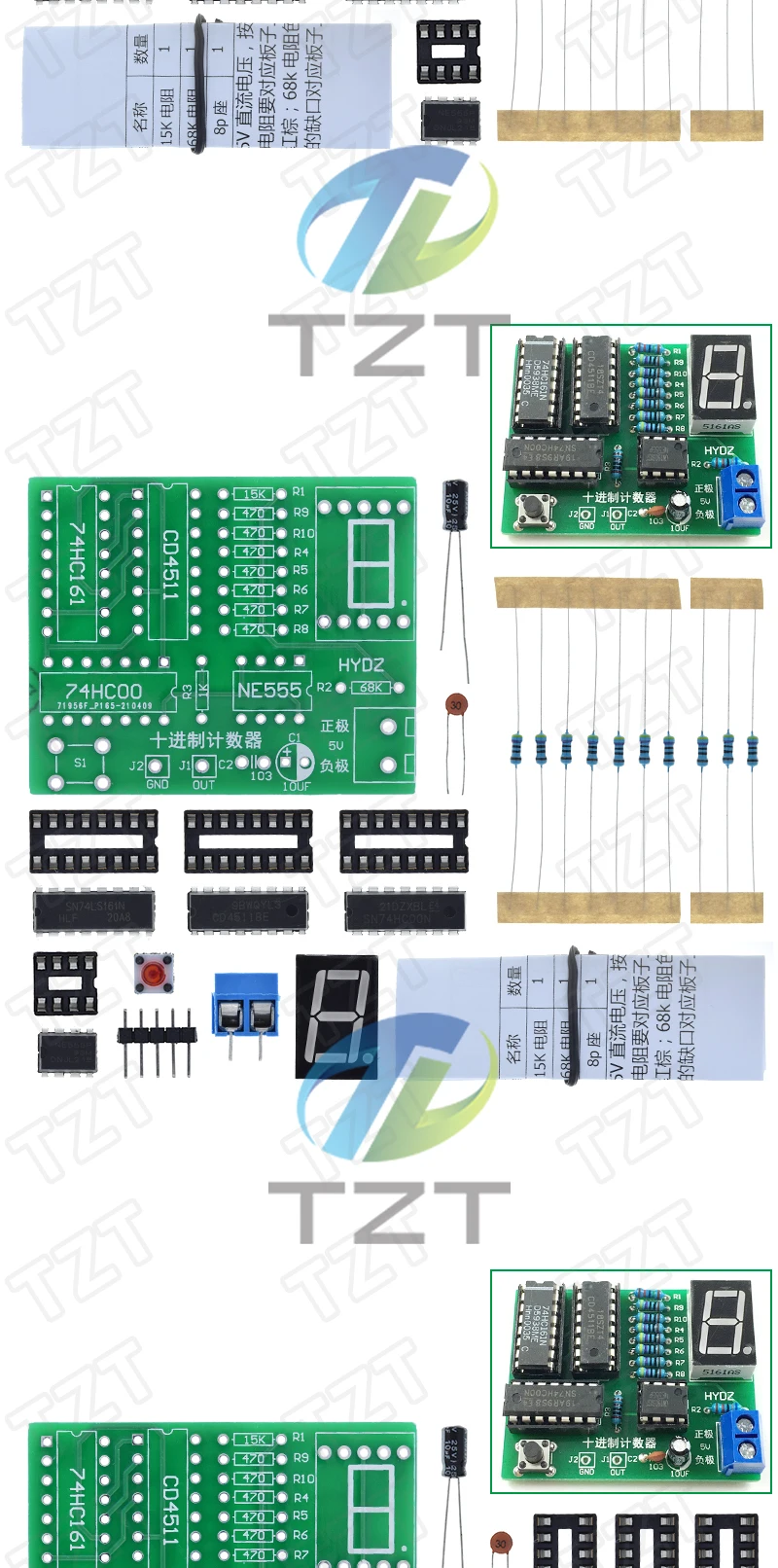 TZT DIY-Kit Zweistelliger Dezimalzähler CD4518 Kit Zwei 2-Bit Bigit Trainingszähler Teile 5V Elektronisches Projekt Lehrset – Detail 4