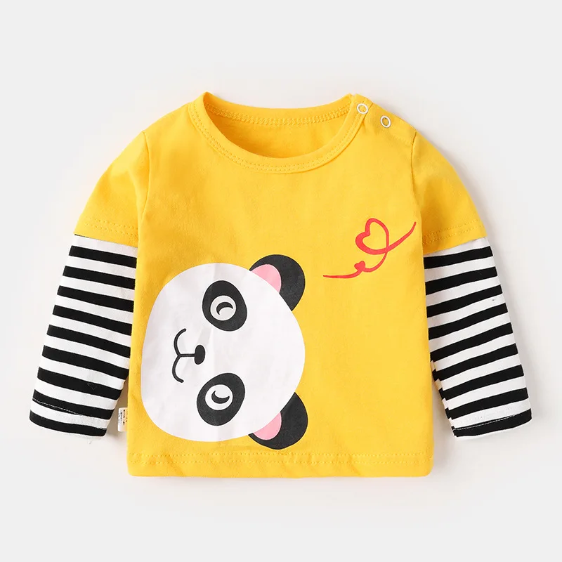 

Cartoon Boys Tshirt Cotton Summer Fall Toddler Tops Baby Tees Striped Sleeve Children Shirt Kids Clothes