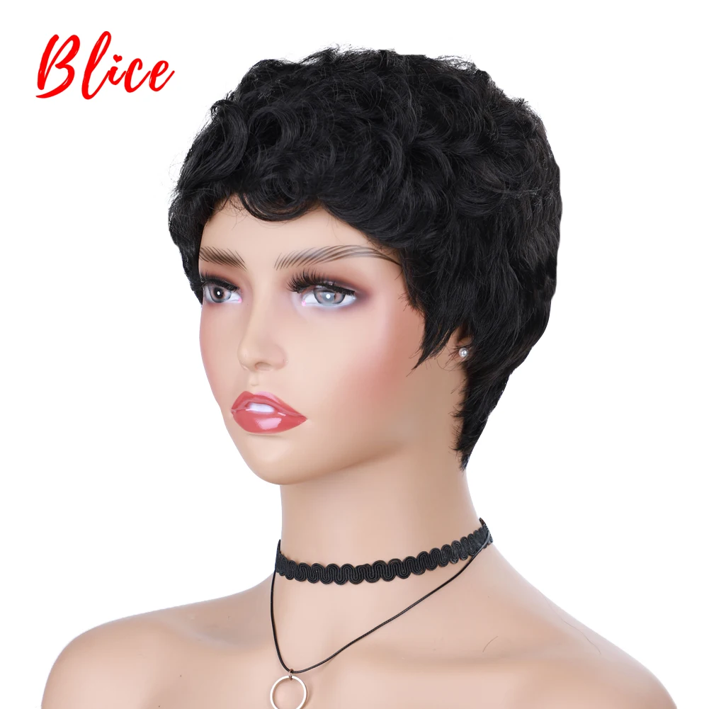 Blice Synthetic Hair Extension Short Wave For Women Black Curly Heat Resistant Kanekalon Daily Russian Ladies American