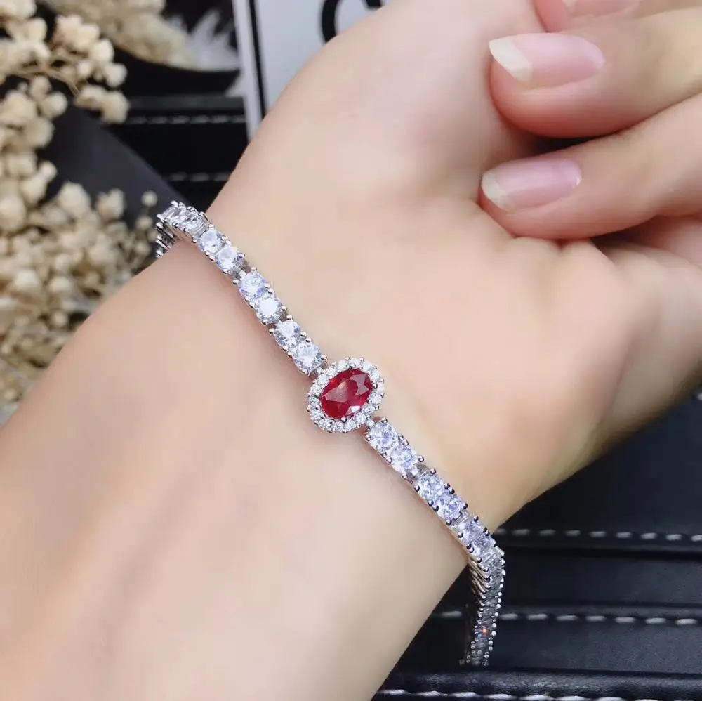 KJJEAXCMY Fine Jewelry 925 Sterling Silver Inlaid Ruby Women's Hand Bracelet Classic Support Detection