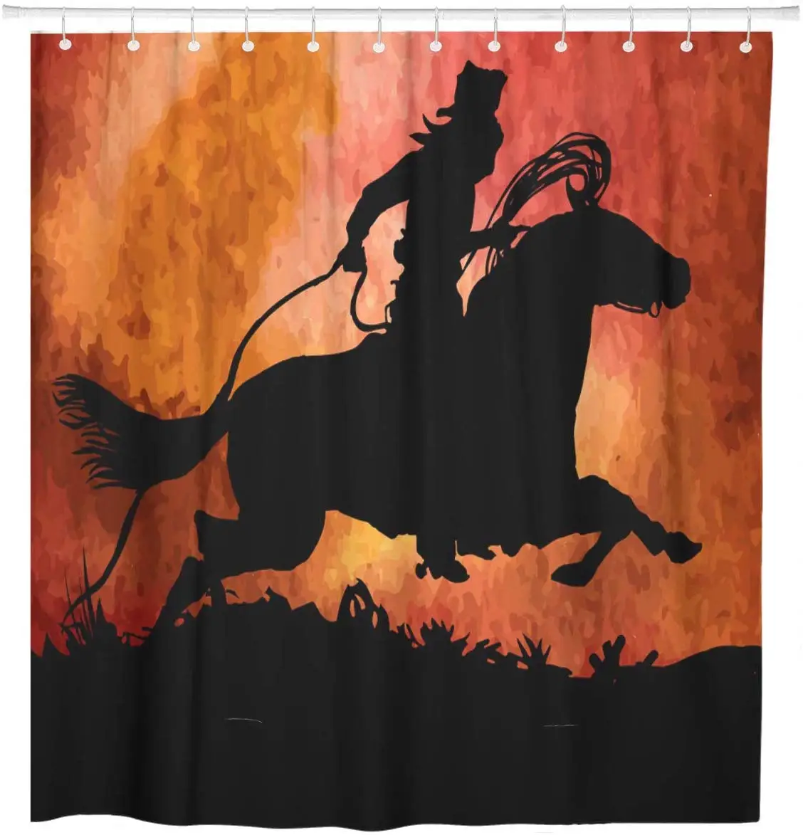 Red Country Cowboy on Horse Ride Western America American Shower Curtain Waterproof Polyester Fabric 72 x 72 Inches Set