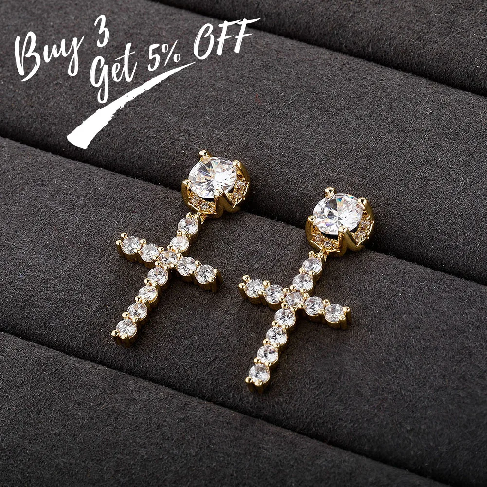 TOPGRILL 2021 New High Quality Simple Cross Drop Earring For Women With Iced Out CZ Earrings Fashion Jewelry For Gift Minimalist