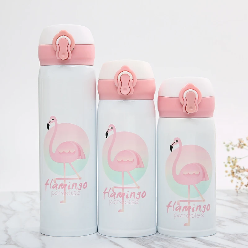 YOMDID-botella de agua con diseño de flamenco, termo aislante de acero inoxidable a prueba de fugas, frascos de vacío, tapa que rebota, taza de vacío