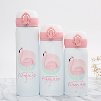 YOMDID Cute Flamingo Pattern Thermal Insulation Water Bottle Stainless Steel Leak Proof Vacuum Flasks Bouncing Lid Vacuum Cup