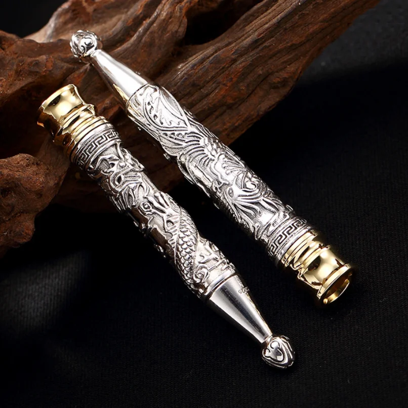 S925 Sterling Silver Cigarette Filter Pure Silver Smoke Filter Dragon & Phoenix  Filter