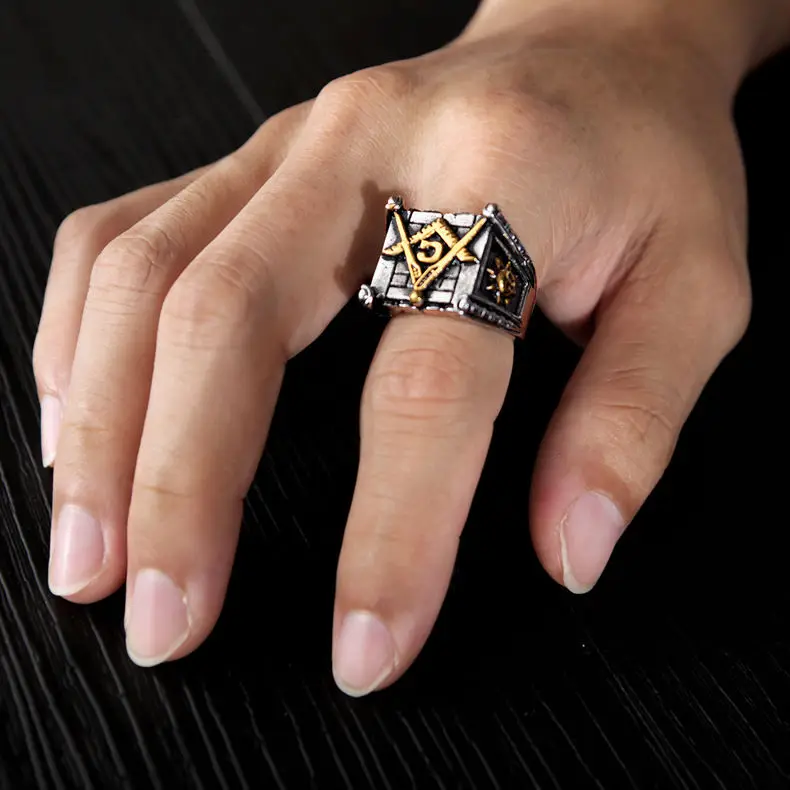 New Thai silver sun moon geometric ring designer original unique craft punk style domineering exaggerated men\'s jewelry