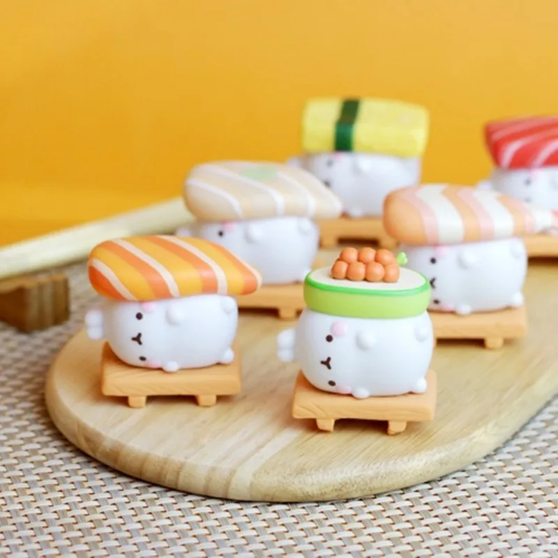 Molang Rabbit Blind Box Toys Mini Kawaii Aciton Figure Toys Guess Blind Bag Sushi-shaped Bunny Decompression Doll for Girls Gift