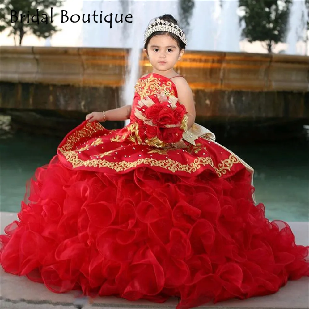 Rot Stickerei Kinder Prinzessin Kleid Mit Bogen Schönheit Pageant Nette Puffy Blumen Mädchen Geburtstag Party Kleid Ballkleider Spitze-up