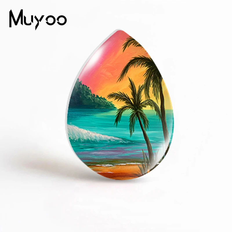 2020 New Tropical Beach Art Tear Drop Glass Cabochon Beautiful Landscape Oil Painting Handmade Photo Jewelry DIY Accessories