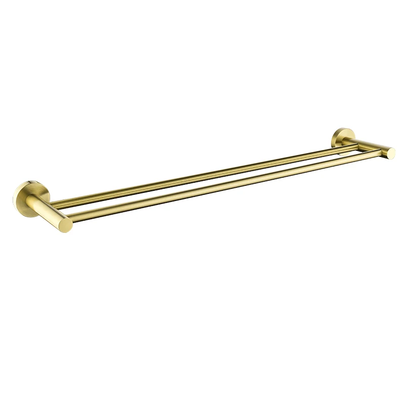 Vibrant Moderne Brushed Gold Towel Racks Fashion Gold Color Double Bar 304 Stainless Steel Bathroom Accessories Wall Mounted