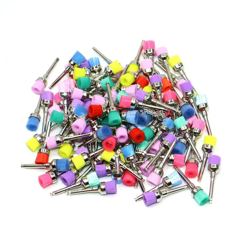 100pcs Dental Prophylaxis Brush Colored Bowl Latch Type Nylon for Tooth Polishing RA Shank for Teeth Cleaning