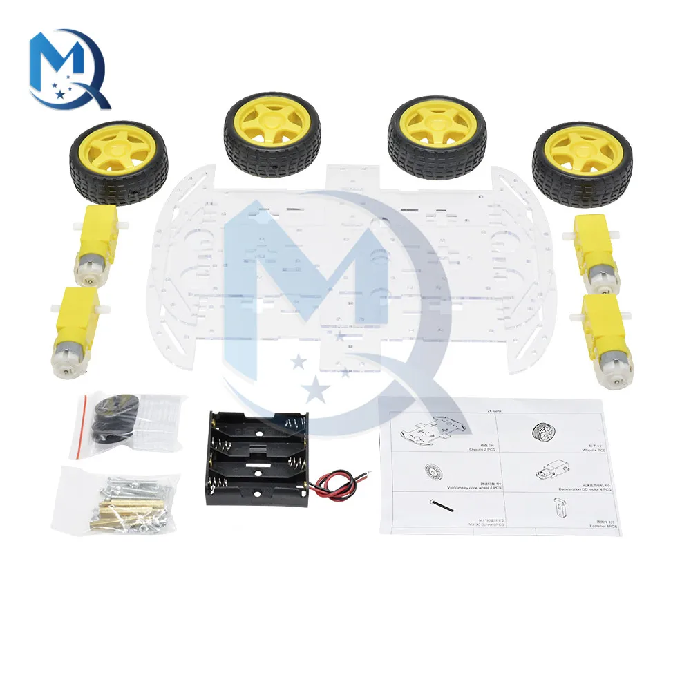 Smart Car Kit fai da te 4WD Kit telaio per auto Robot intelligente a 4 ruote con Encoder di velocità scatola batteria Set elettronico fai da te per