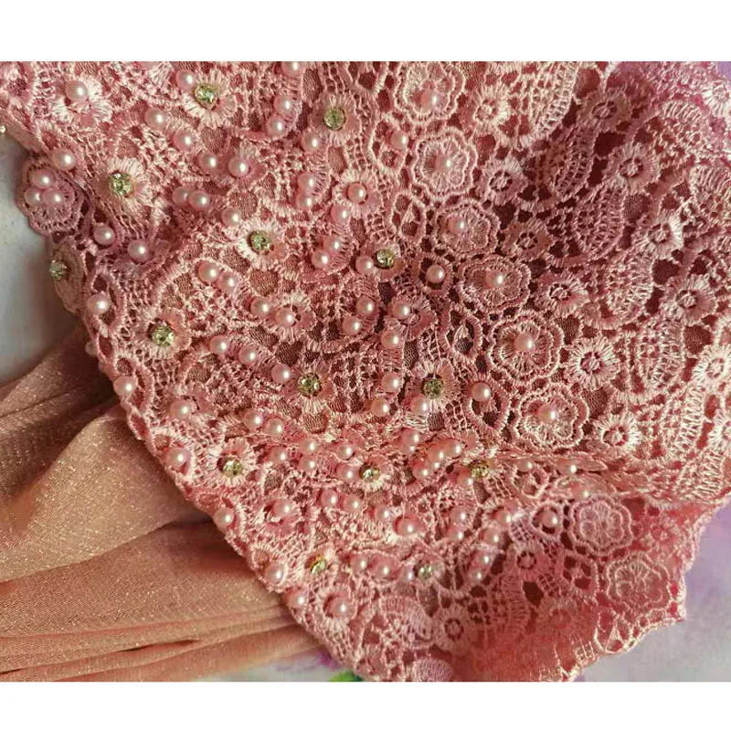 Head scarf Muslim women girls lace hijab instant caps Lace French Bead Girl Fashion embroidery Hijabs Scarves Instant Shawl