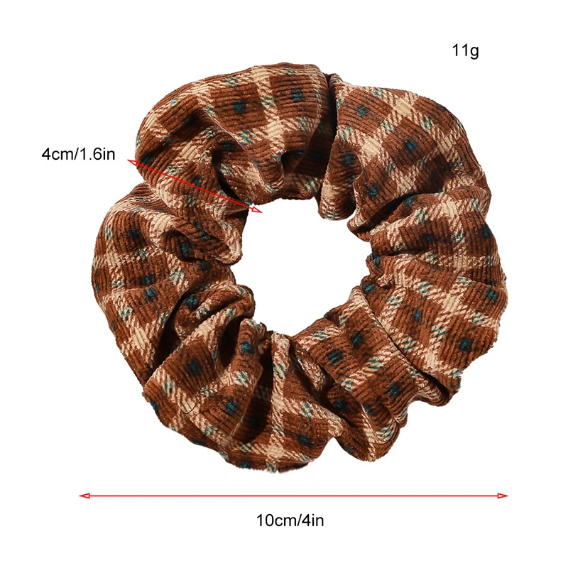 Vintage Corduroy Plaid Floral Printed Hair Ties Scrunchies Women Sweet Flowers Elastic Hair Bands Simple Stripe Hair Accessories