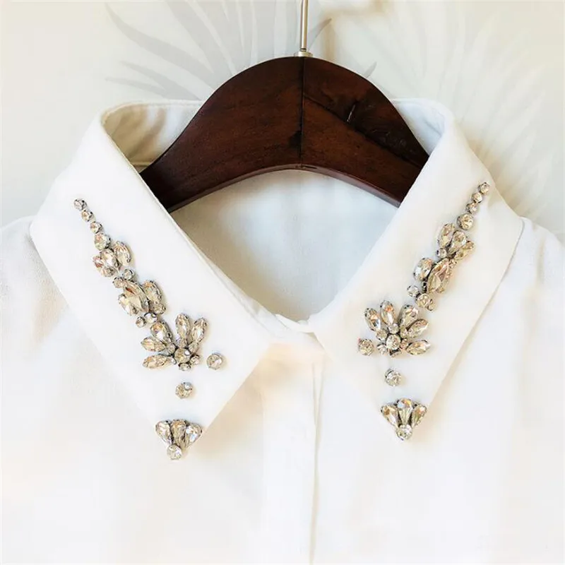 

New Fashion Women Chiffon Collars Rhinestone Beading Fake Detachable Collar White/black Apparel Accessories Faux Shirt Collar