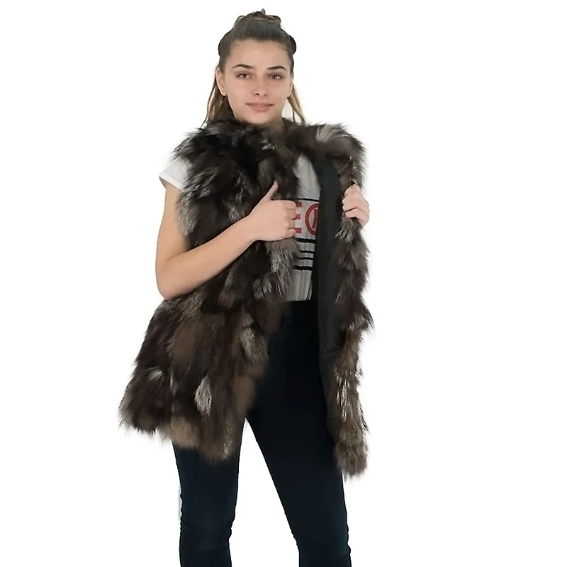 Winter ladies real fox fur vest casual ladies genuine silver fox fur Jalal extra-large sleeveless fur clothing