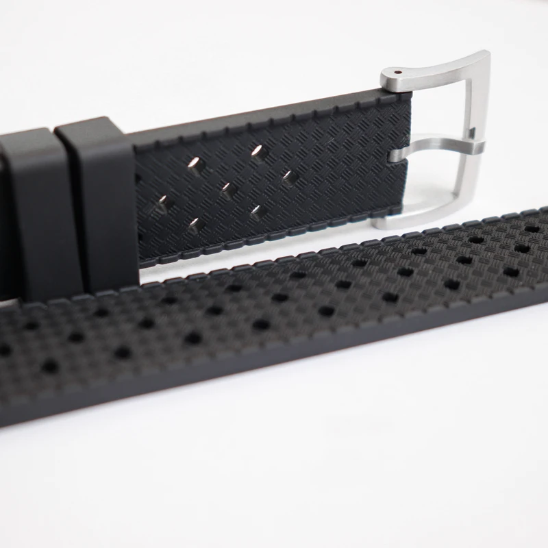 Cronos Watch Band 22mm 20mmTropical Rubber Strap Stainless Steel BronzeTongue Buckle Brushed