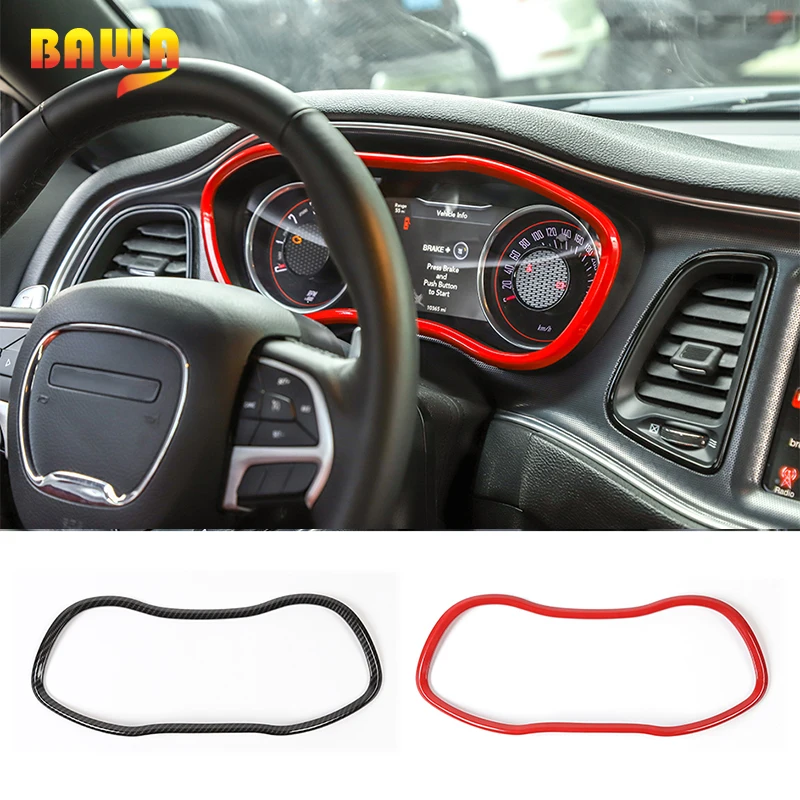BAWA-pegatinas de anillo decorativo para tablero de fibra de carbono ABS, molduras interiores para Dodge Challenger 2015+