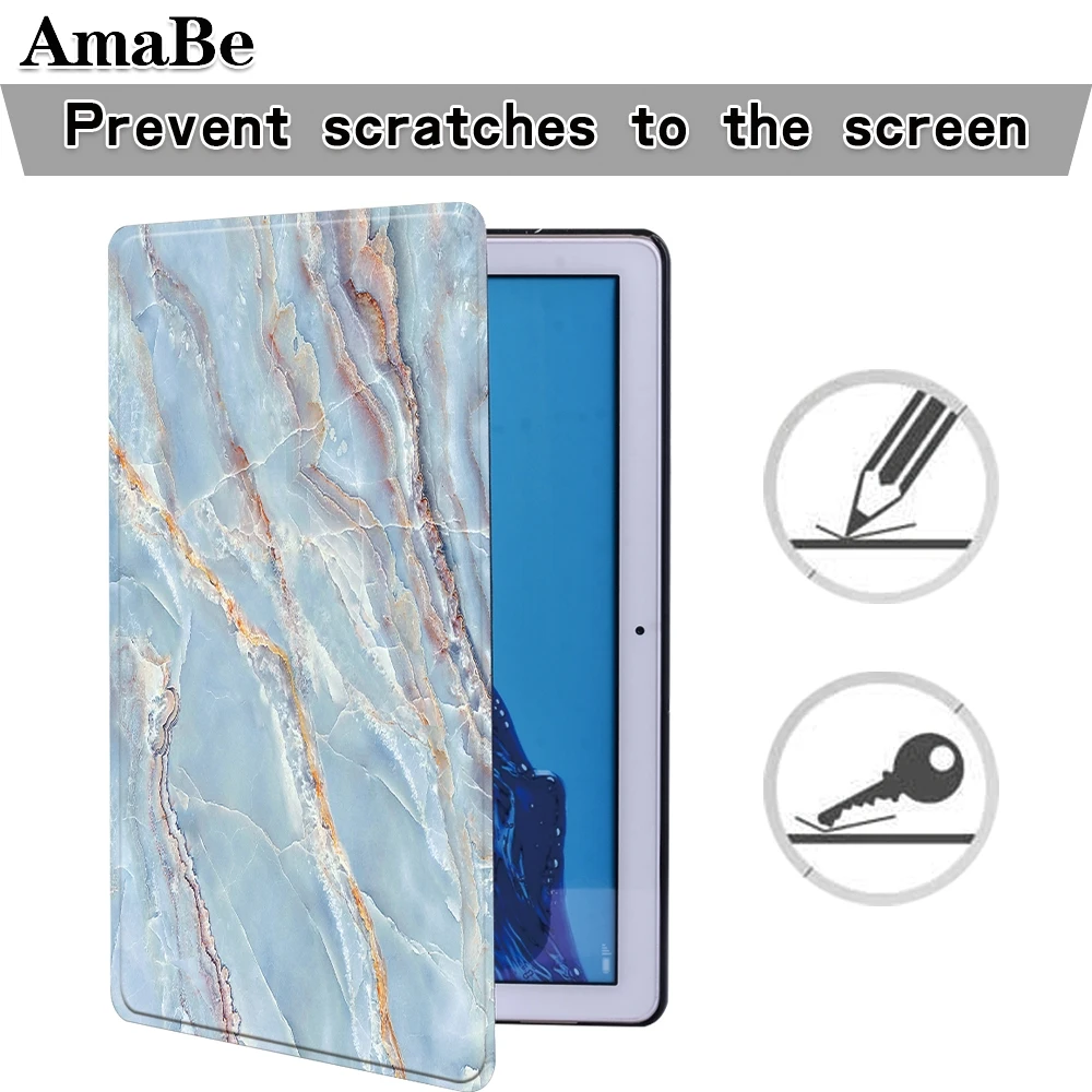 Capa de couro mármore à prova de choque para huawei mediapad t5 10 10.1 polegadas capa protetora para tablets