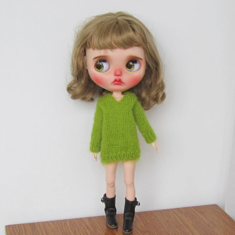 1Pcs Blythe Handmade Clothes Fashion Long Sleeve Sweater Green Color Suitable for Blyth Barbie Azone Licca 1/6 Dolls Accessories