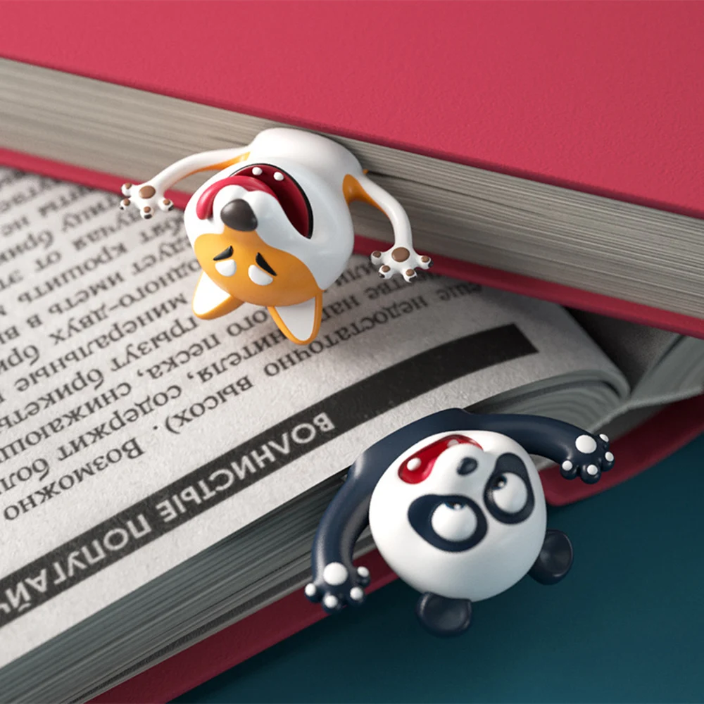 3D Bookmarks Cartoon Animal Bookmark Panda Shiba Inu Funny Creative PVC Book Markers eal Octopus School Supplies