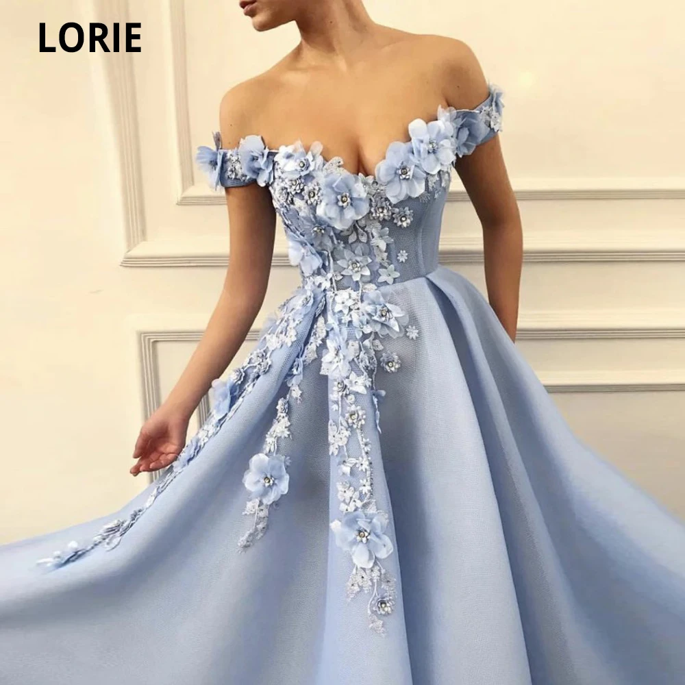 LORIE-Robe de Bal de Princesse Élégante, Bleu Bébé, Fleurs 3D, Grande Taille Personnalisée