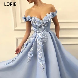 LORIE Baby Blue Princess Prom Dresses Off the Shoulder 3D Flowers Elegant Evening Gown Formal Party Dress Plus Size Customized