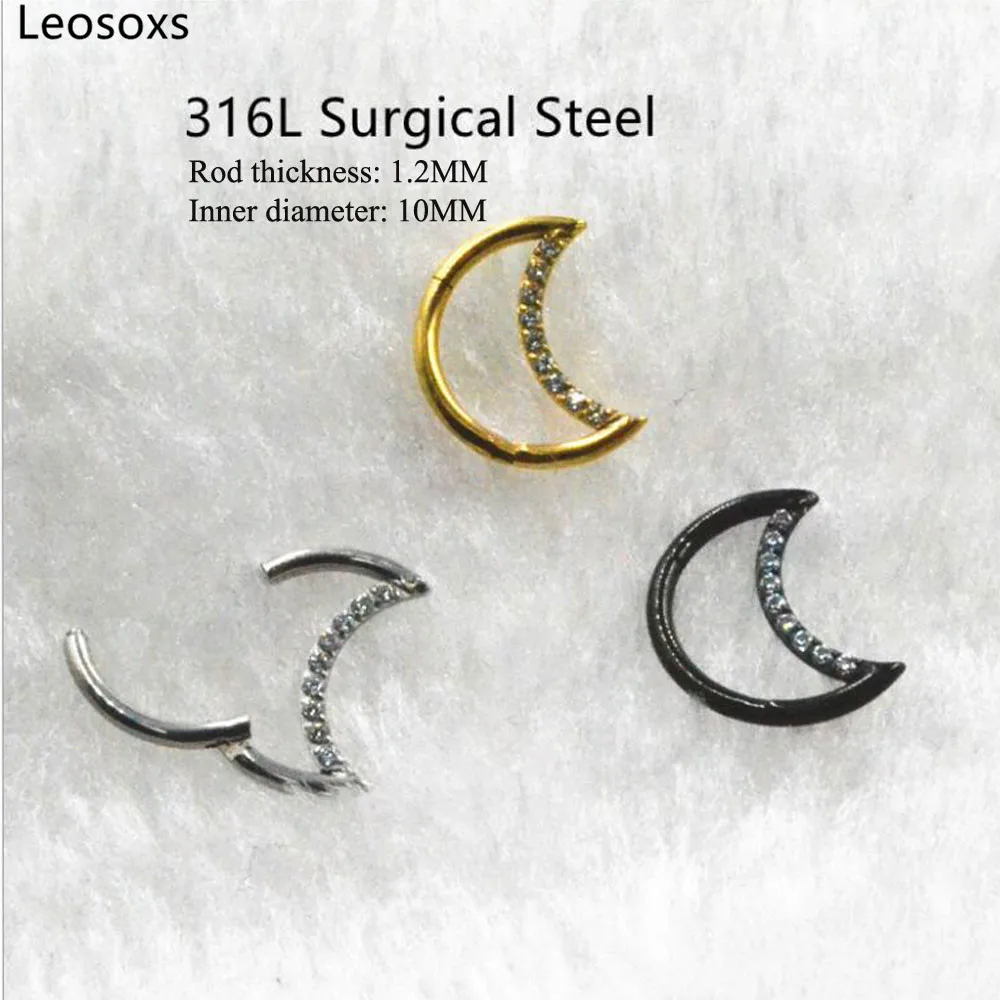 

Leosoxs 1pcs Titanium Steel Moon Nose Nail Nose Ring Closed Ring Diamond Ear Bone Nail Earring Nasal Septum Earrings 16G