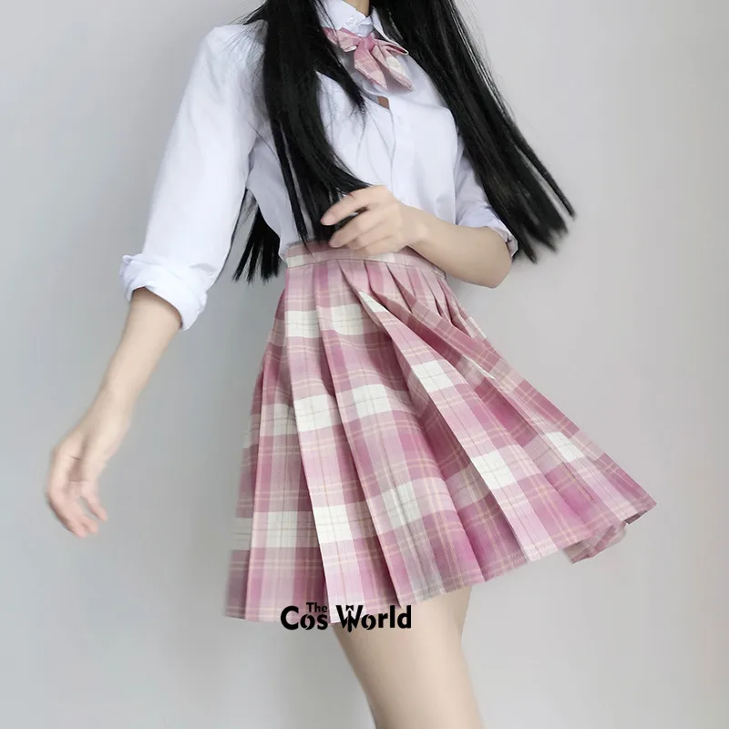 [Raspberry Tea] Girl's Japanese Summer High Waist Pleated Plaid Skirts Women Dress For JK School Uniform Students Cloths