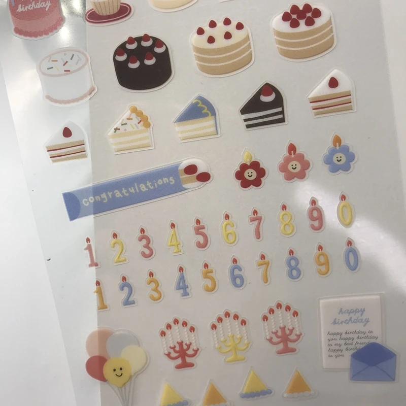 Suatelier Korean Birthday Cake Stickers Scrapbooking Material Cards Making Stationery Embellishment DIY Decorating Hobby Craft