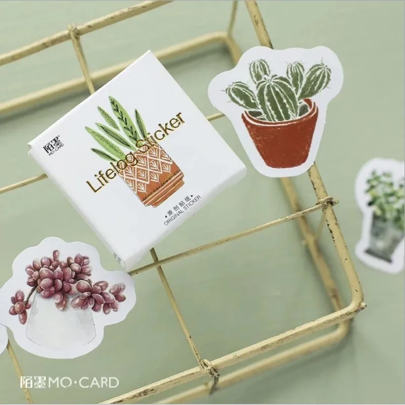 

30Pack Box Stickers creative plant album decoration sticker green Potted cactus plants DIY Decorative scrapbook 45MM Wholesale