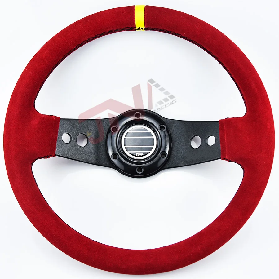 JDM 13inch Racing Car Suede Leather Steering Wheel Spar--Logo 330mm Red Sports Steering Wheel