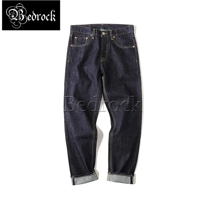 MBBCAR 14oz clássico simples ourela jeans fino ajuste Raw Denim jeans confortável lavado jeans vintage casual lápis calças 7313