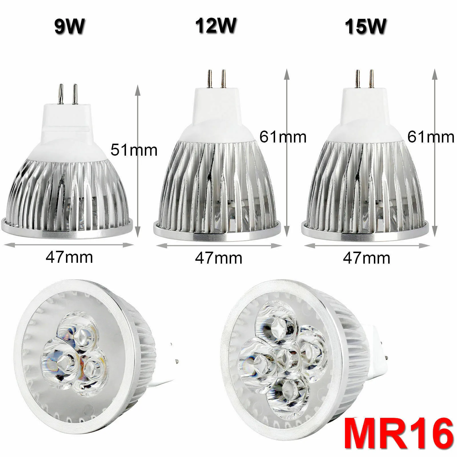 Dimmable 9W 12W 15W MR16 LED Bulb LampadaDC 12V Led Spotlight Warm / Netural / Cold White LED lamp For Home Office Decor Lights