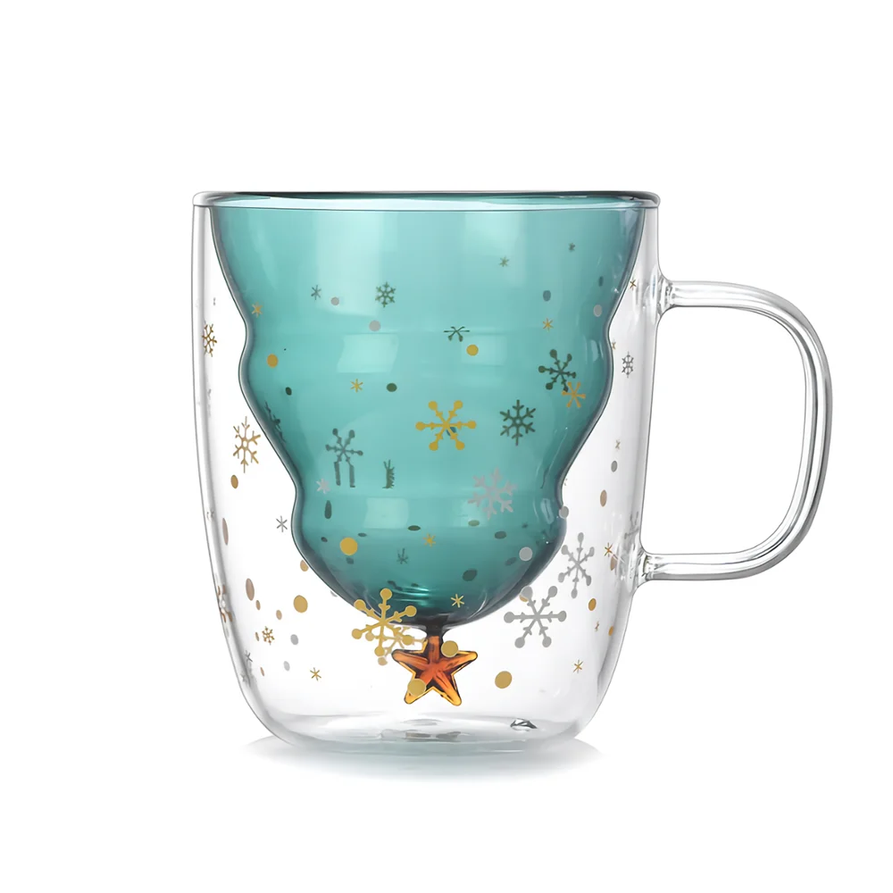 

300ML Double Layered Anti Scald Glass Christmas Tree Starry Sky Coffee Mug Thermal Insulation Breakfast Milk Cup Children's Gift