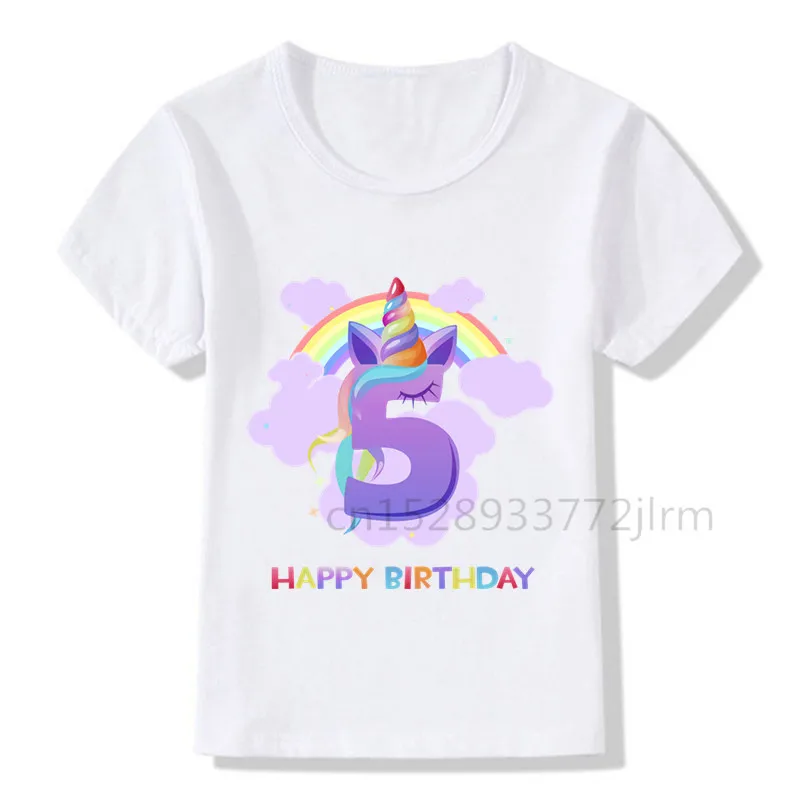 Kids Unicorn Birthday Number 1-10 T Shirt Children Happy Birthday T-shirt BoyGirl Gift Tshirt Present Family Outfit