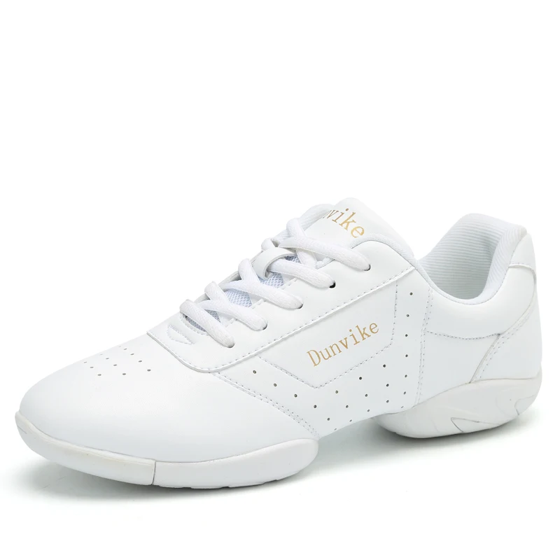 Women's White Cheerleading Shoes, Professional Breathable Dance Sneakers for Girls, Lightweight Aerobics Training Footwear 612