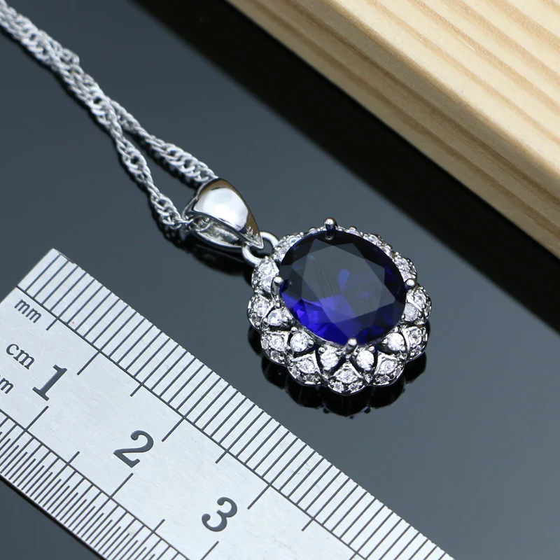 Silver 925 Jewelry Sets for Women Wedding Bridal Birthday Jewelry Blue Tanzanite Bracelet Rings Earrings Pendant Necklace Set