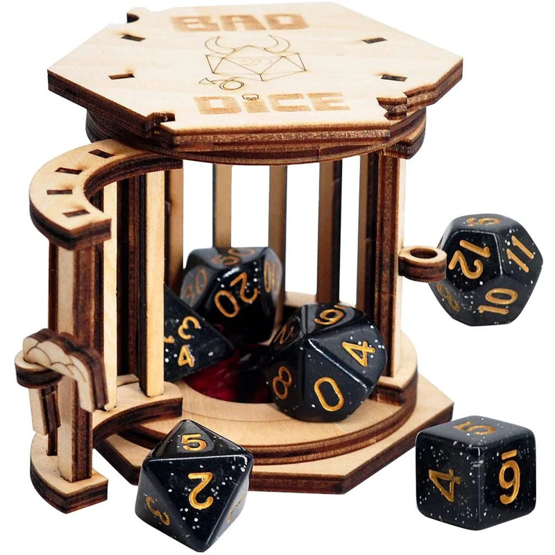 DND Dice CAIL Prison con juego de dados poliédricos, jaula de madera para tus dados malos