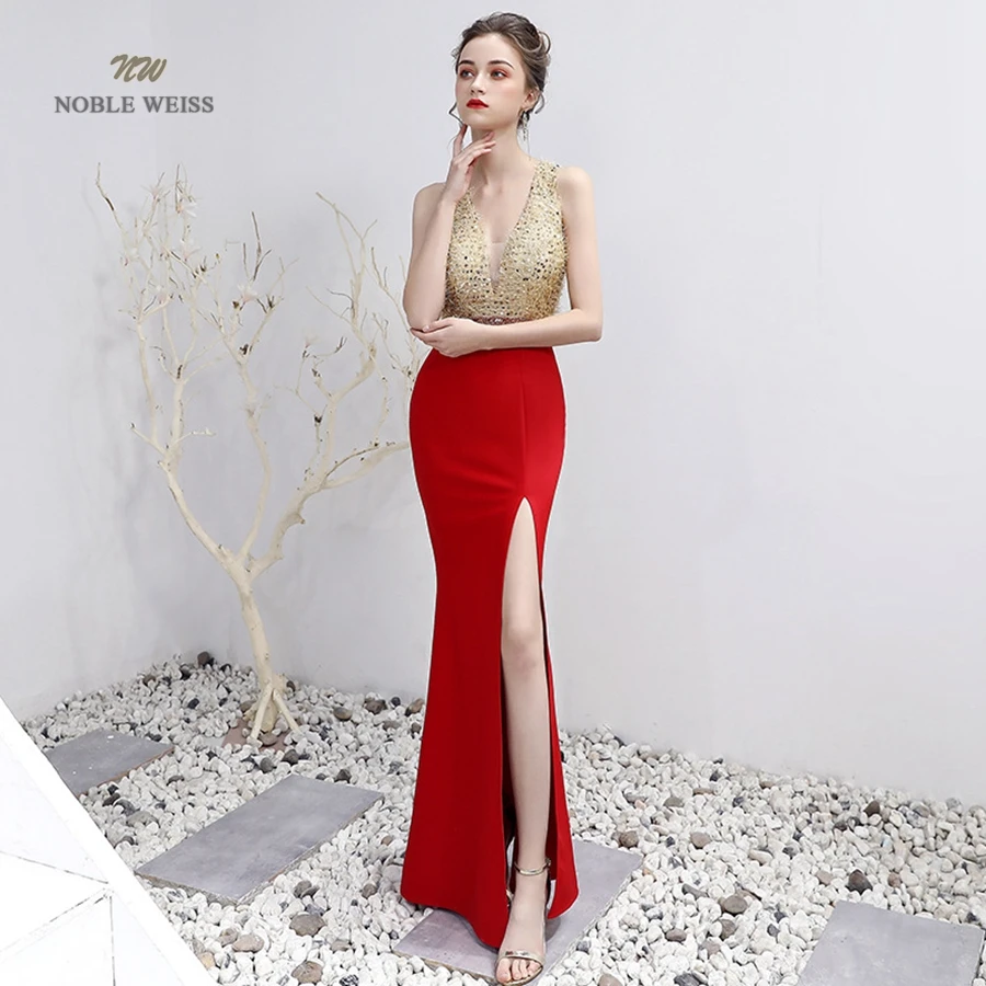 Long Prom Dresses  V-Neck  Beading  Floor-Length  Trumpet / Mermaid  Sexy Prom Dress Customized