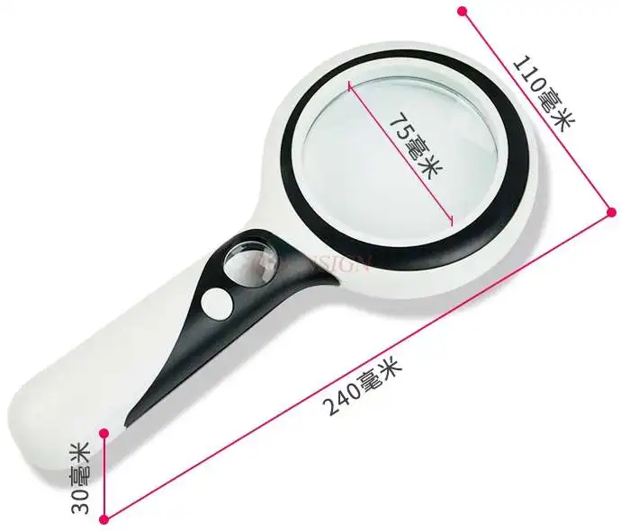 magnifying equipment  Hand-held magnifying glass for the elderly with led light reading Qing times maintenance