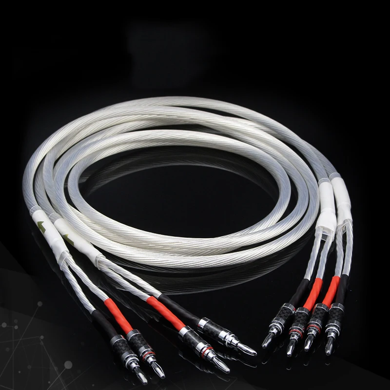 HIFI Silver-plated Speaker Cable Hi-end 4N OFC Speaker Wire For Hi-fi Systems Y Plug Banana plug Speaker Cable