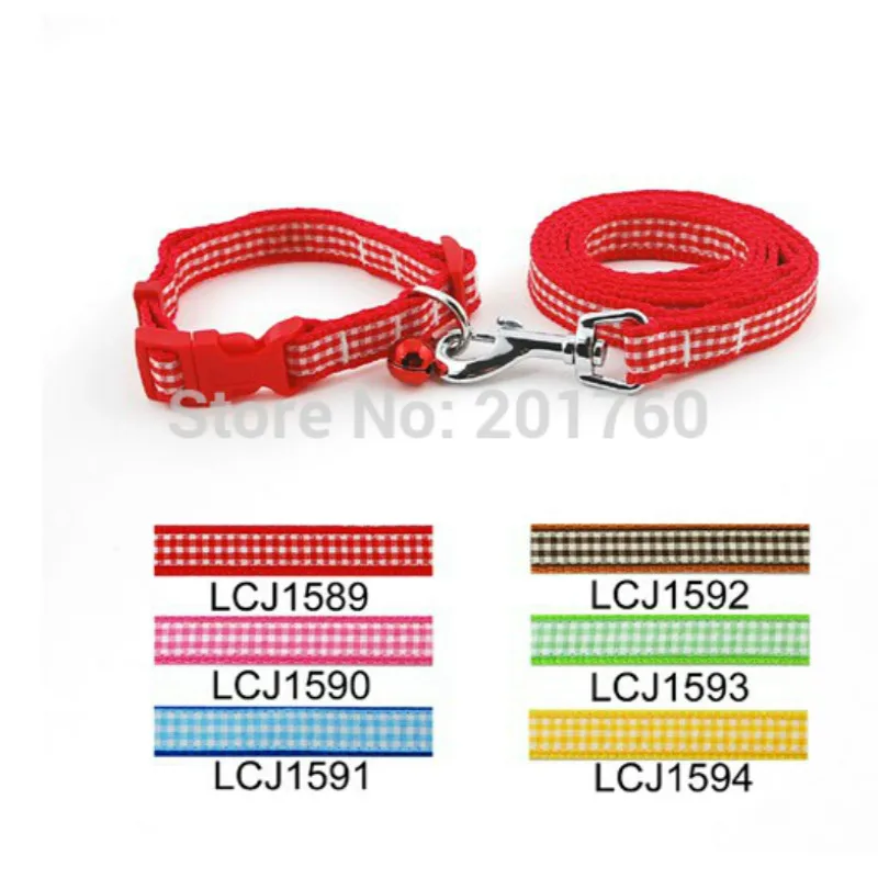 Pet Checkers Print Collar Leash Lead Set, 1.5cm, 6 Colors, 12Pcs Lot, Lcj1589