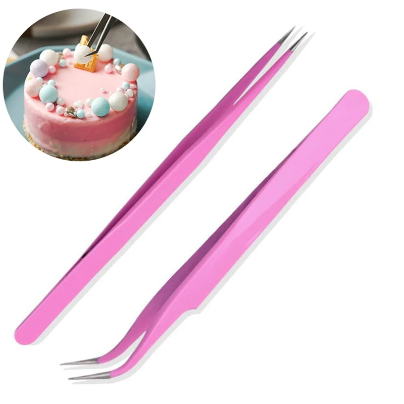 Pinzas para cuentas, pinzas de acero inoxidable, Clip para dulces, azúcar, rociadores, flor de Fondant, herramientas de decoración de pasteles, pinzas rectas dobladas