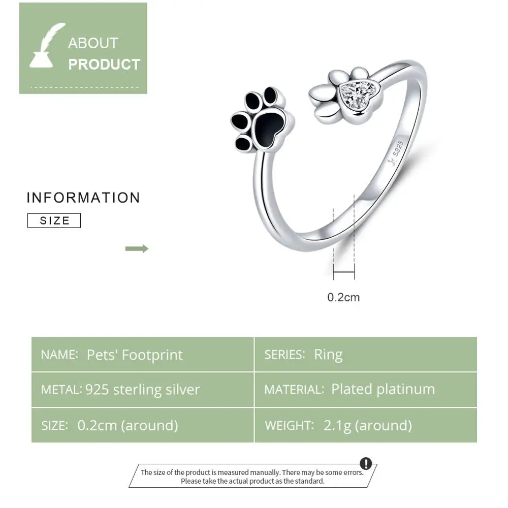 WOSTU 100% 925 Sterling Silver Paw Dog Pets\' Footprint Ring For Women Wedding Engagement Adjustable Rings Fashion Jewelry CQR605