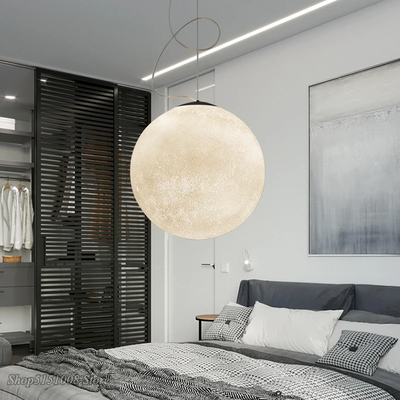 Nordic Home Decoration światło księżyca piłka wisiorek światła kawy salon lampy dla dzieci projekt lampy żywicy jadalnia