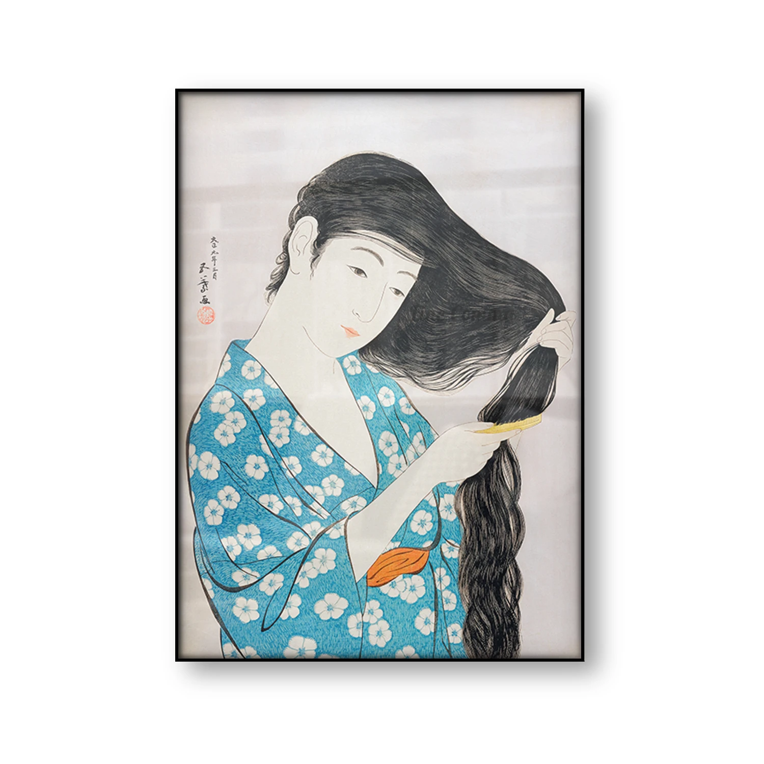 Póster de arte japonés Vintage para mujer, lienzo de bloque de madera con dibujo de Goyo Hashiguchi para peinar su pelo, cuadro de decodificación para pared y hogar, regalo