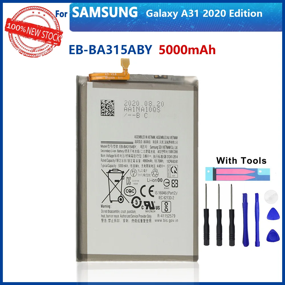 Genuine Replacement Battery for Samsung Galaxy A31, 100% Real EB-BA315ABY, 5000mAh, Tools with Tools, 2020 Edition, New