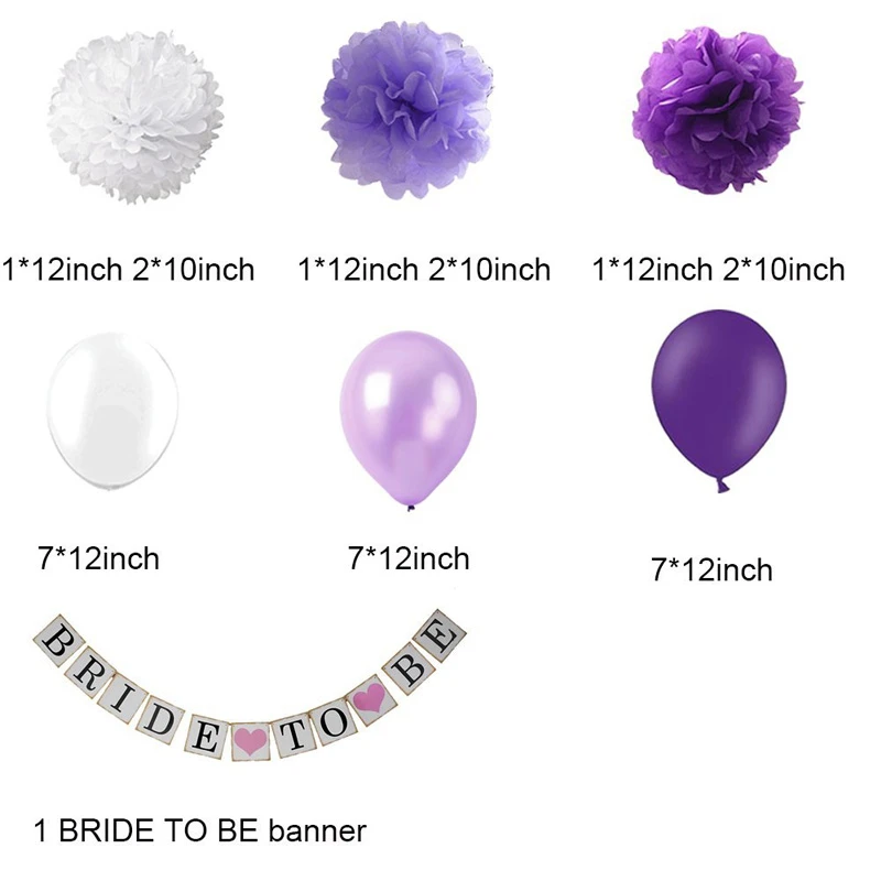 Bridal To Be Wedding Party Decorations Lavender Purple Latex Balloon Banner Paper Pom-poms Flower Anniversary Supplies